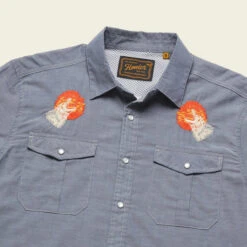 Howler Brothers Gaucho Snapshirt Sale 15 Howler Brothers Gaucho Snapshirt Sale -Simms || Patagonia || Hareline Sales S23 LS Shirts Gaucho BarkAtTheMoon Indigo Blue Flat Angle