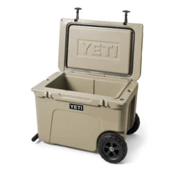 Yeti Tundra Haul Wheeled Cooler -Simms || Patagonia || Hareline Sales W Tundra Haul Tan 3qtr Handle Down Lid Up 3387 B