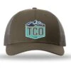 TCO Fly Shop Hat Low Pro Trucker - Crest Logo -Simms || Patagonia || Hareline Sales olive